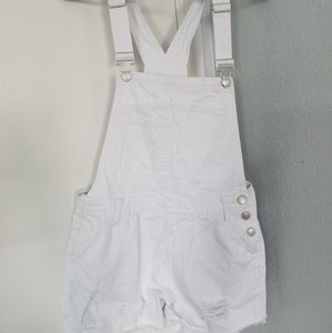 White Distressed Jean Overall Shorts, Size Medium